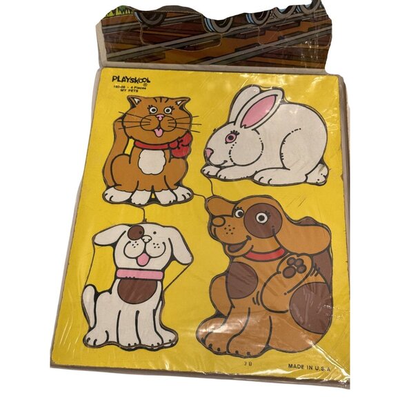 Vintage Playskool Wooden Puzzles Pets Miss Piggy Boats Ride the Rails Train Lot - Picture 3 of 5